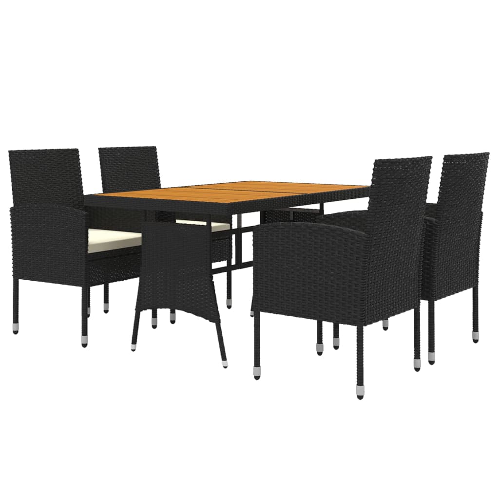 Set da Pranzo per Esterni 5 pz in Polyrattan Nero cod mxl 40900