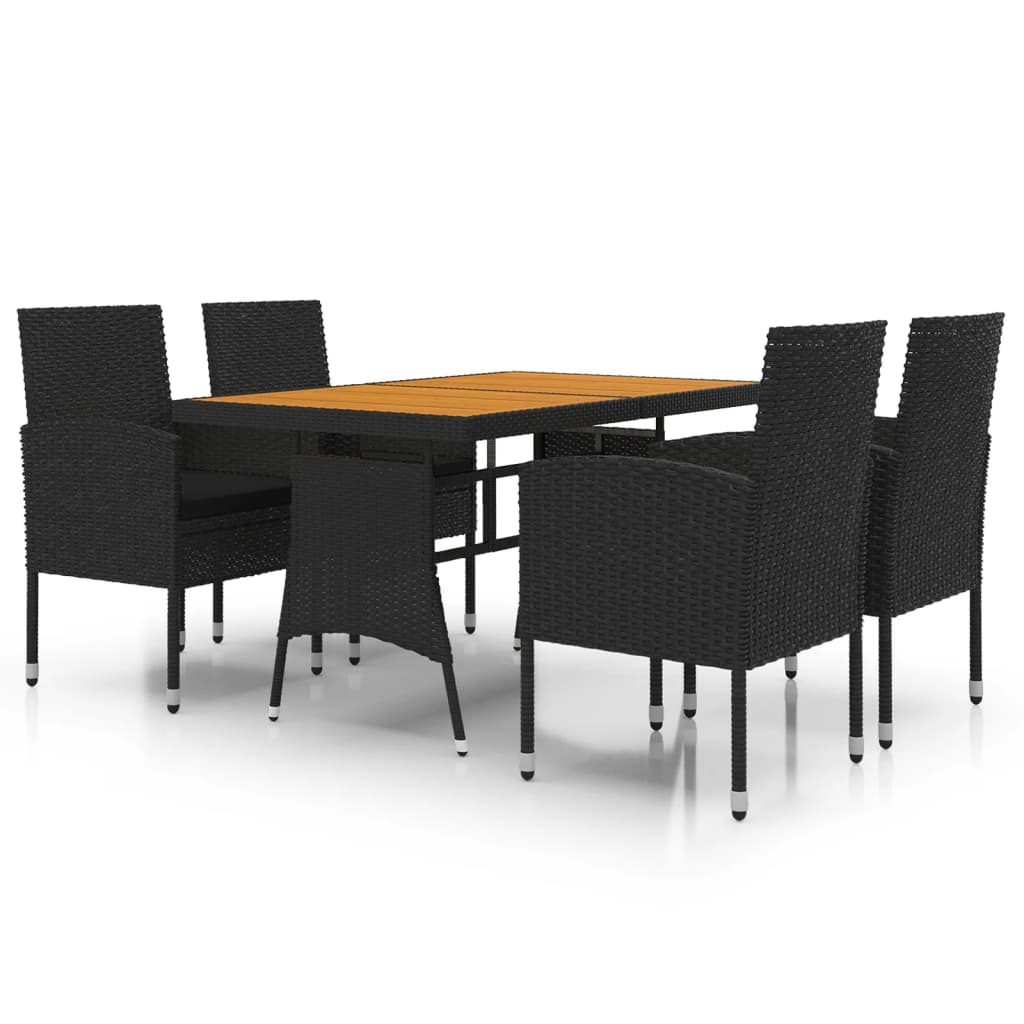 Set da Pranzo per Esterni 5 pz in Polyrattan Nero cod mxl 34860