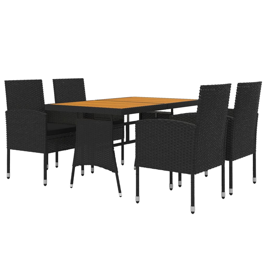 Set da Pranzo per Esterni 5 pz in Polyrattan Nero cod mxl 34860