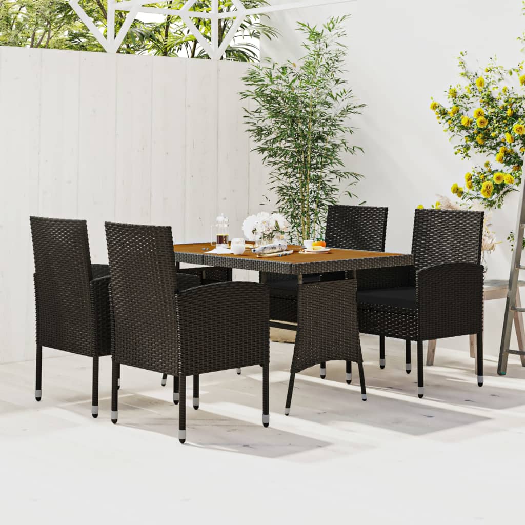 Set da Pranzo per Esterni 5 pz in Polyrattan Nero cod mxl 34860