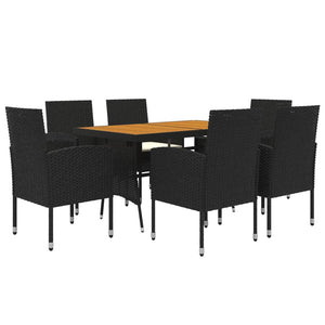 Set da Pranzo per Esterni 7 pz in Polyrattan Nero cod mxl 37572