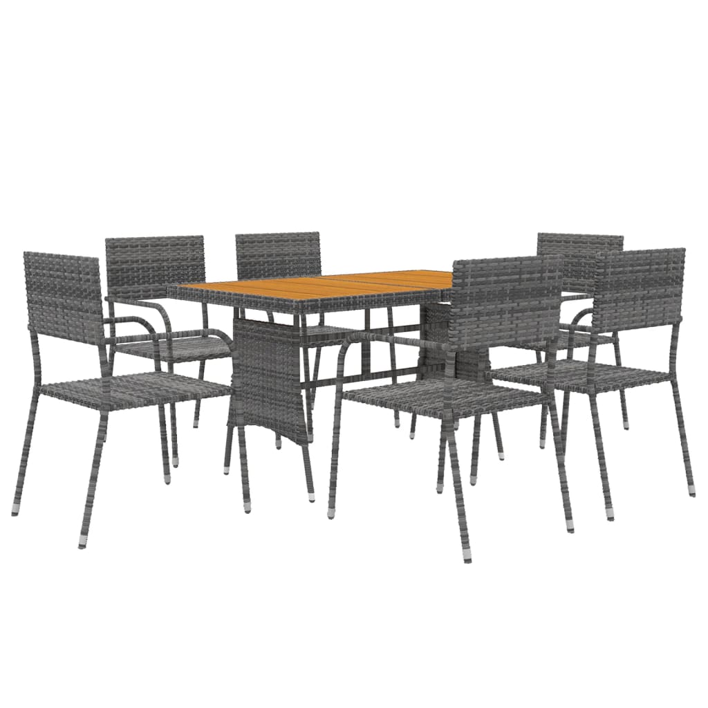 Set da Pranzo per Esterni 7 pz in Polyrattan Grigio cod mxl 38640