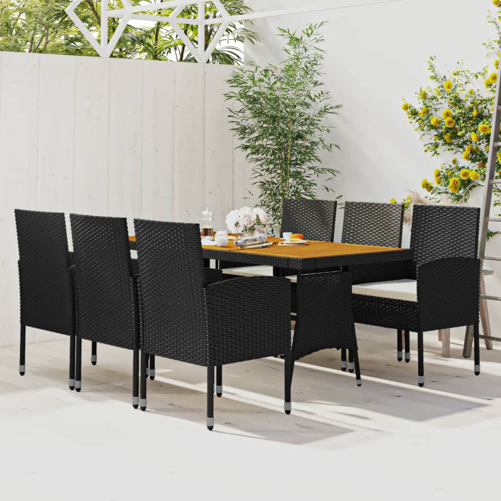 Set da Pranzo per Esterni 7 pz in Polyrattan Nero cod mxl 37578