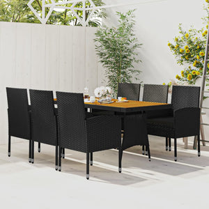 Set da Pranzo per Esterni 7 pz in Polyrattan Nero cod mxl 43922