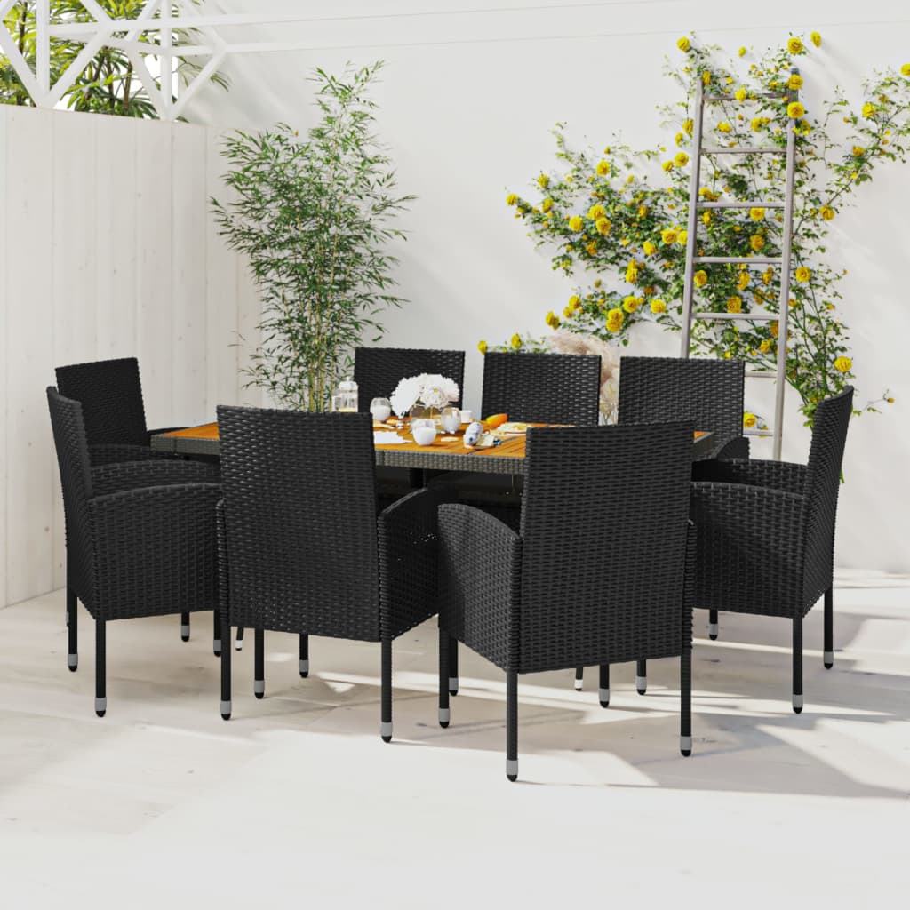 Set da Pranzo per Esterni 9 pz in Polyrattan Nero cod mxl 34859