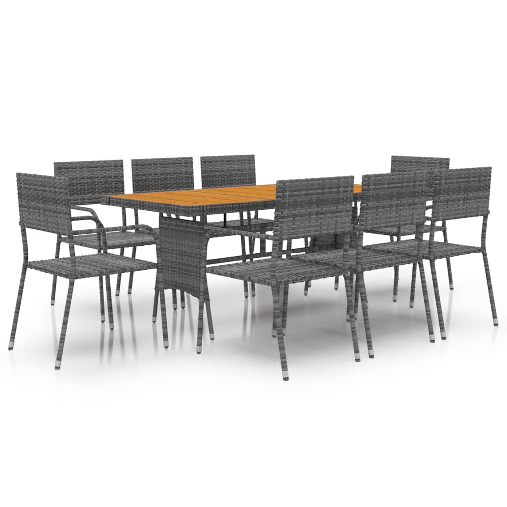 Set da Pranzo per Esterni 9 pz in Polyrattan Grigio cod mxl 51672