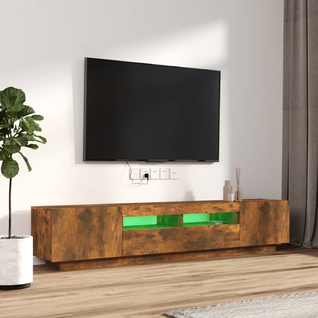 Set Mobili TV 2pz con Luci LED Rovere Fumo in Legno Multistrato cod mxl 24949