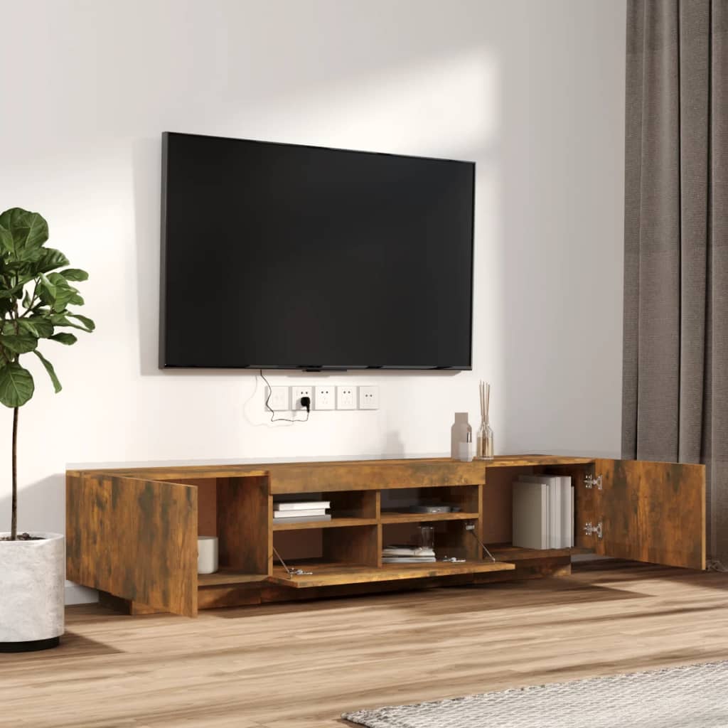 Set Mobili TV 2pz con Luci LED Rovere Fumo in Legno Multistrato cod mxl 24949