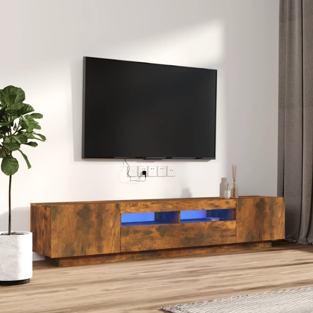 Set Mobili TV 2pz con Luci LED Rovere Fumo in Legno Multistrato cod mxl 24949