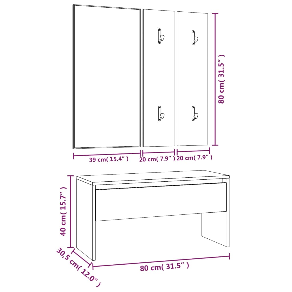 Set di Mobili da Corridoio Rovere Marrone in Legno Multistrato 3120196