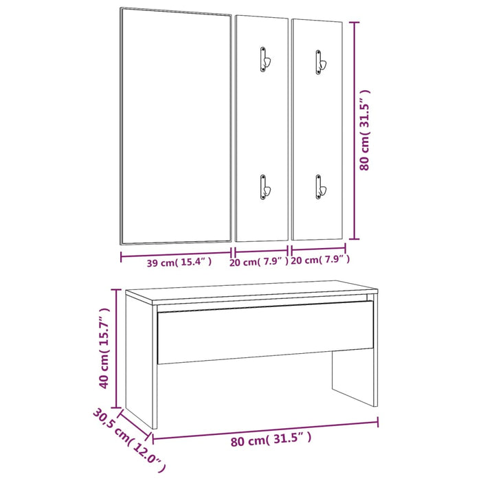 Set di Mobili da Corridoio Rovere Marrone in Legno Multistrato 3120196