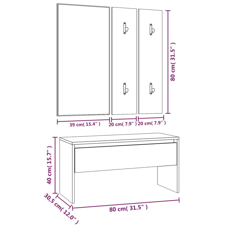 Set di Mobili da Corridoio Grigio Sonoma in Legno Multistrato 3120201