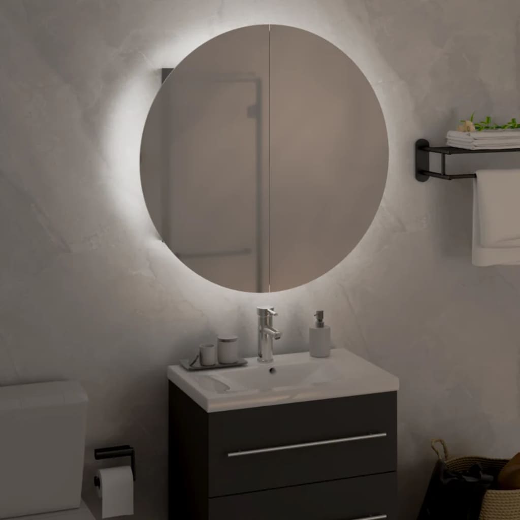 Armadio da Bagno con Specchio Rotondo e LED Grigio 47x47x17,5cm 345585