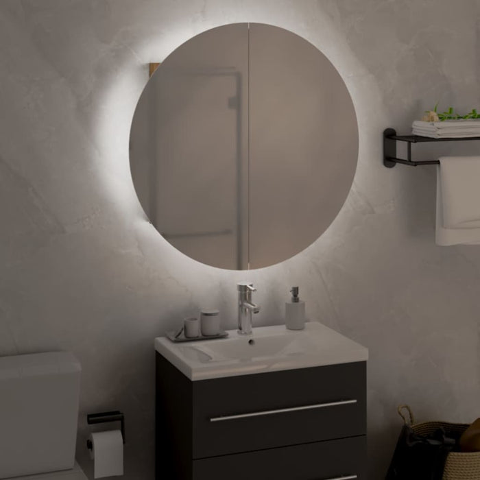 Armadio da Bagno con Specchio Rotondo e LED Rovere 47x47x17,5cmcod mxl 81545