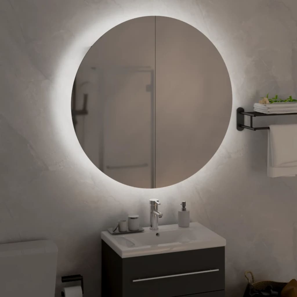 Armadio da Bagno con Specchio Rotondo e LED Bianco 54x54x17,5cmcod mxl 97348