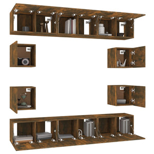 Set Mobili Porta TV 10 pz Rovere Fumo in Legno Multistrato cod mxl 27996