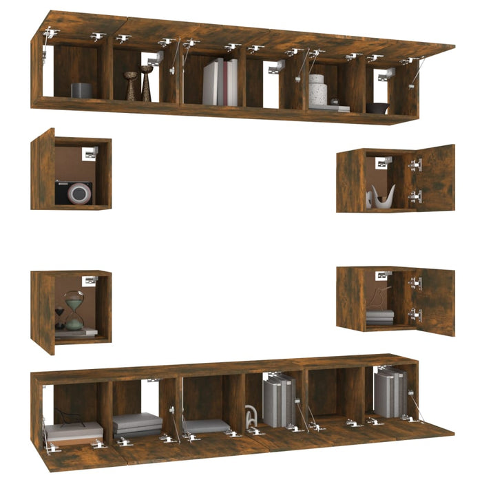 Set Mobili Porta TV 10 pz Rovere Fumo in Legno Multistrato cod mxl 27996