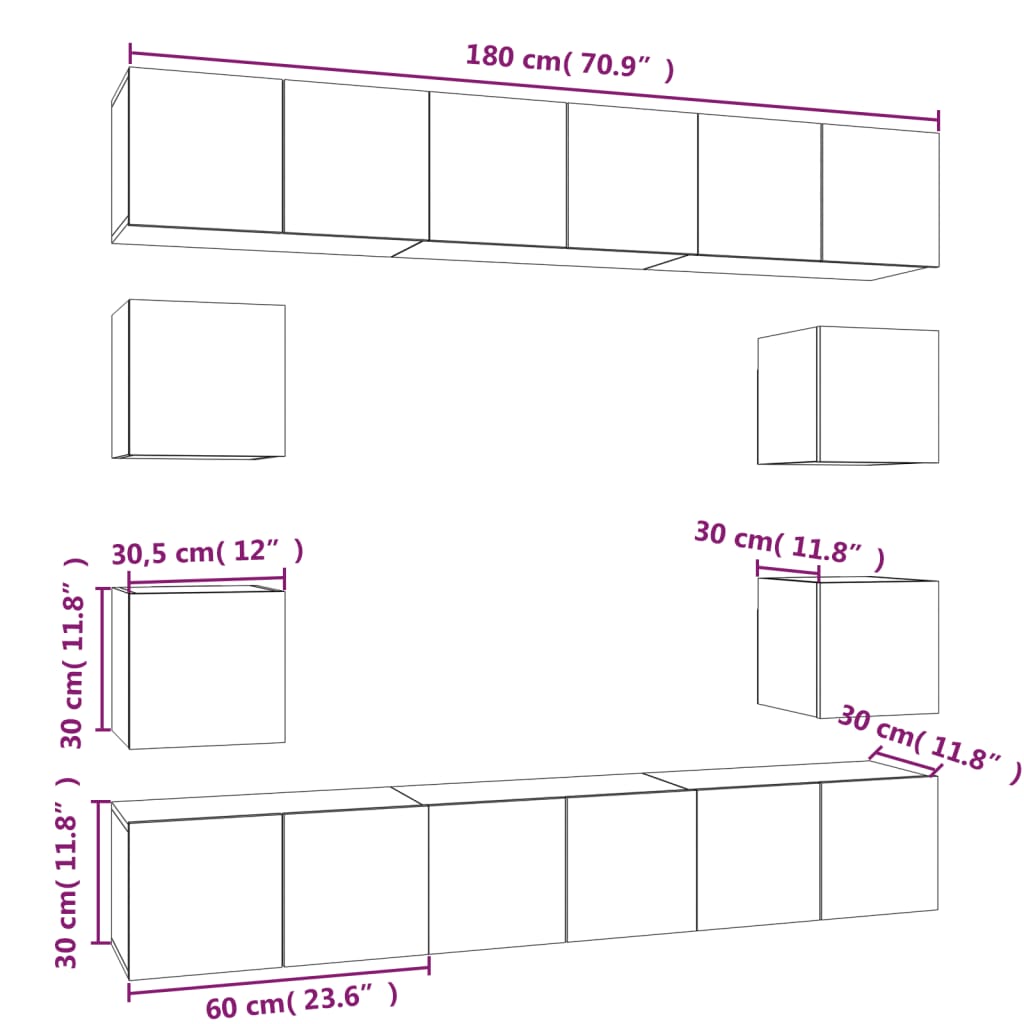 Set Mobili Porta TV 10 pz Rovere Fumo in Legno Multistrato cod mxl 27996