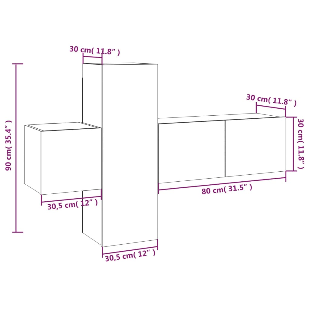 Set Mobili Porta TV 3 pz Rovere Fumo in Legno Multistrato cod mxl 26977