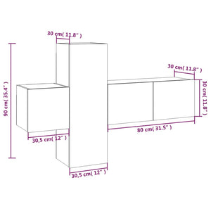 Set Mobili Porta TV 3 pz Rovere Fumo in Legno Multistrato cod mxl 26977