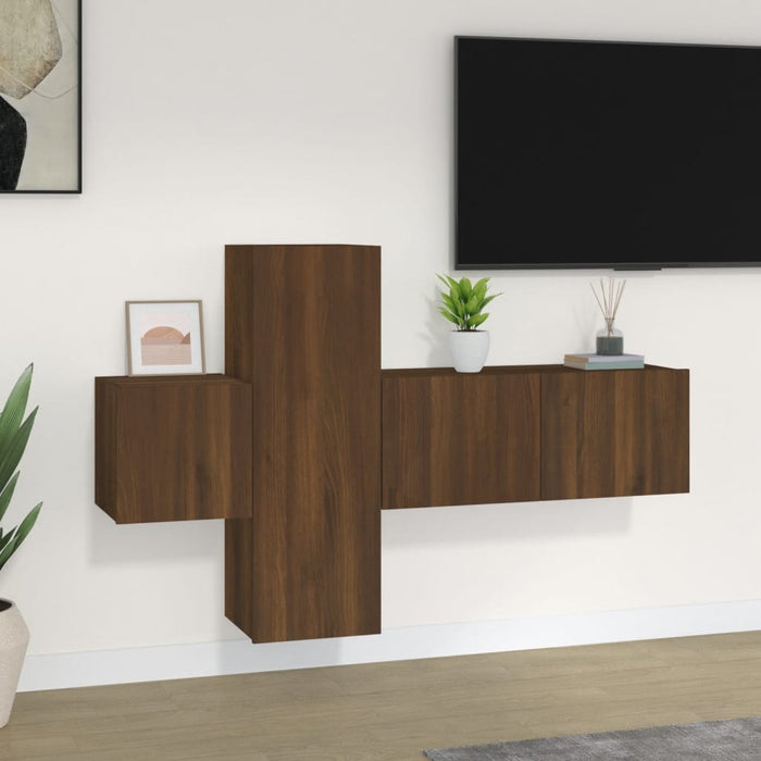 Set Mobili Porta TV 3 pz Rovere Marrone in Legno Multistrato 3120226