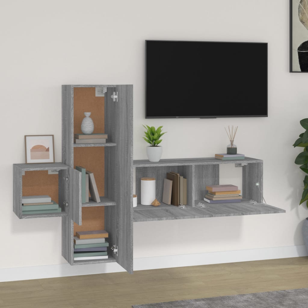 Set Mobili Porta TV 3 pz Grigio Sonoma in Legno Multistrato 3120228