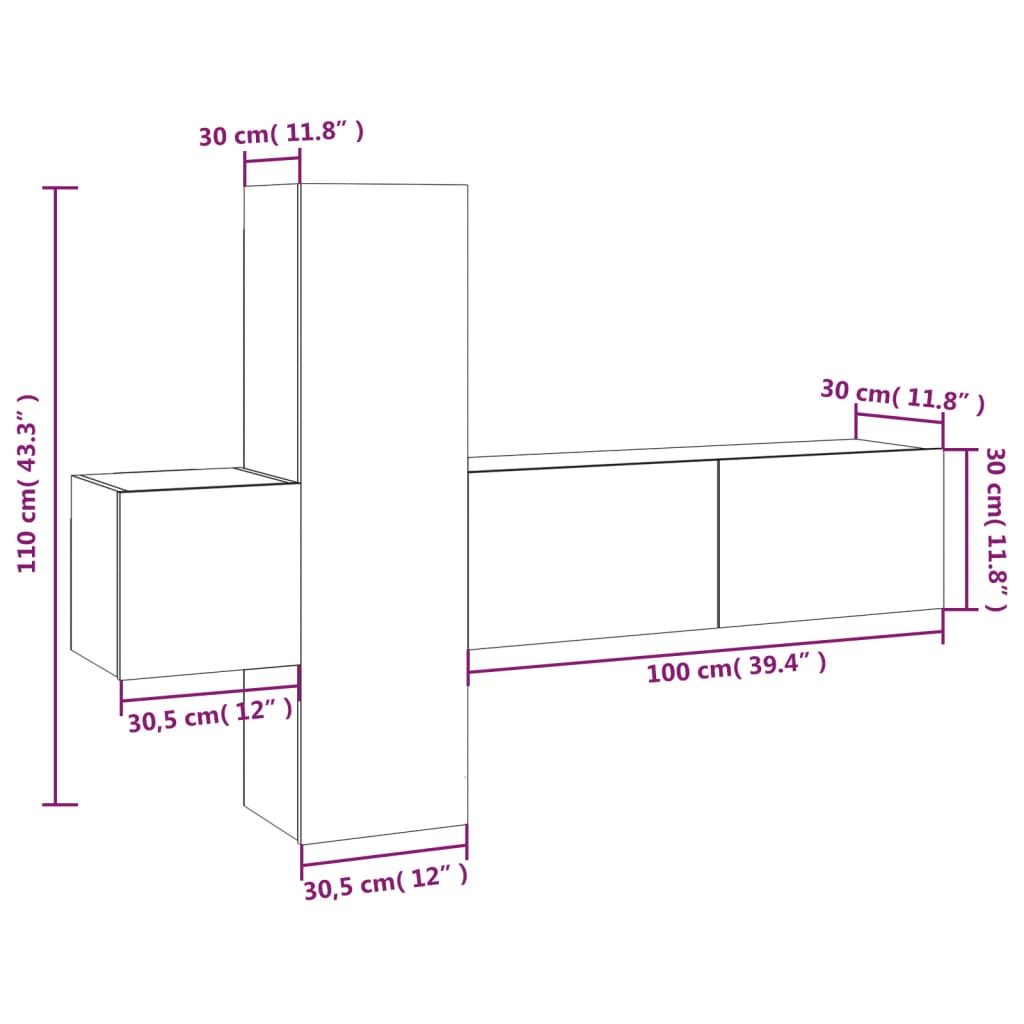 Set Mobili Porta TV 3 pz Grigio Sonoma in Legno Multistrato 3120228