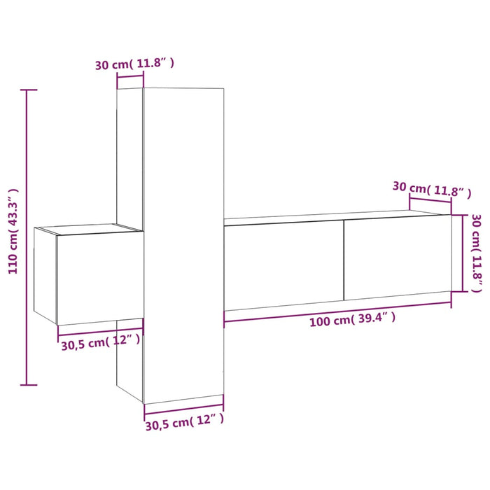 Set Mobili Porta TV 3 pz Grigio Sonoma in Legno Multistrato 3120228