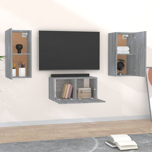 Set Mobili Porta TV 3 pz Grigio Sonoma in Legno Multistrato cod mxl 18281