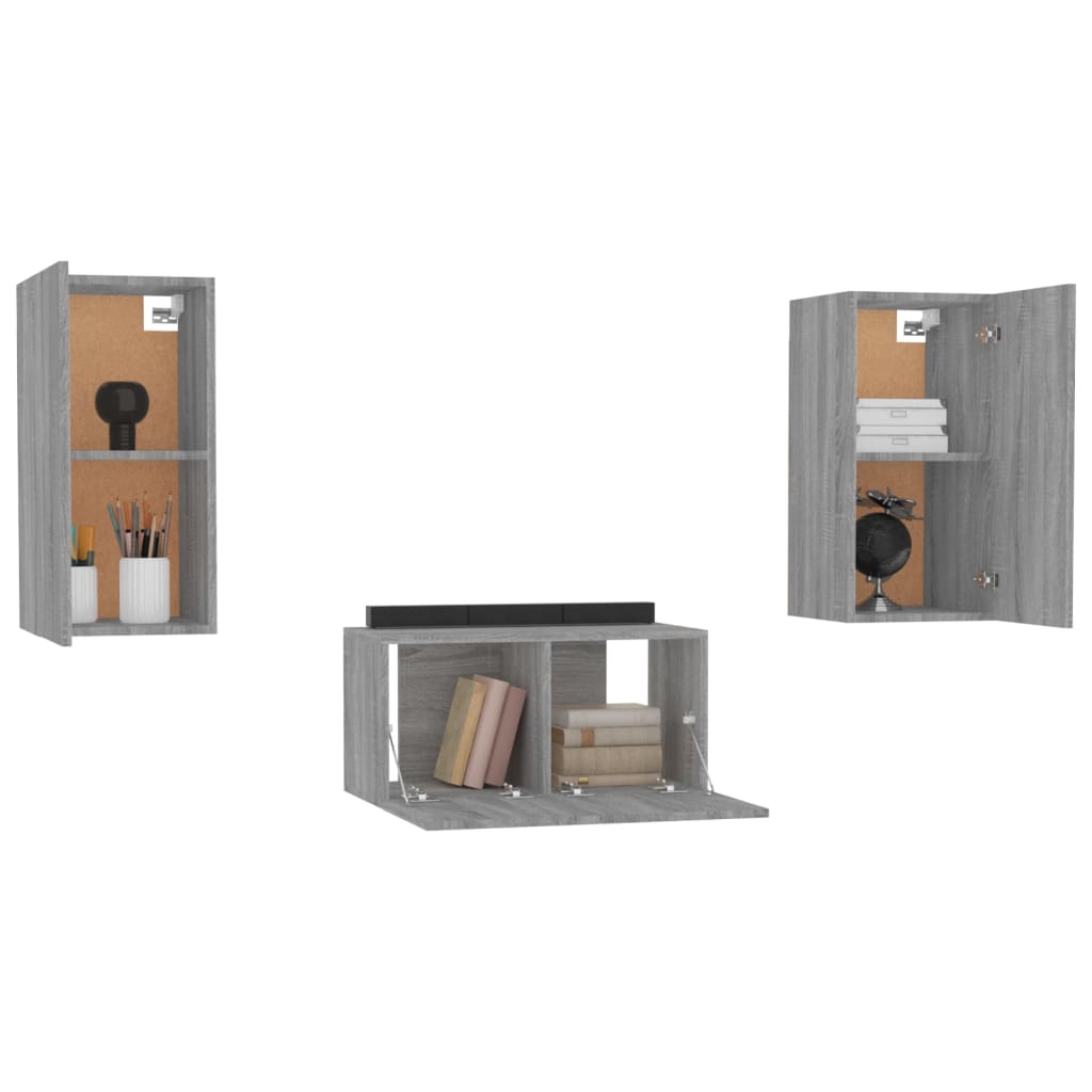 Set Mobili Porta TV 3 pz Grigio Sonoma in Legno Multistrato cod mxl 18281