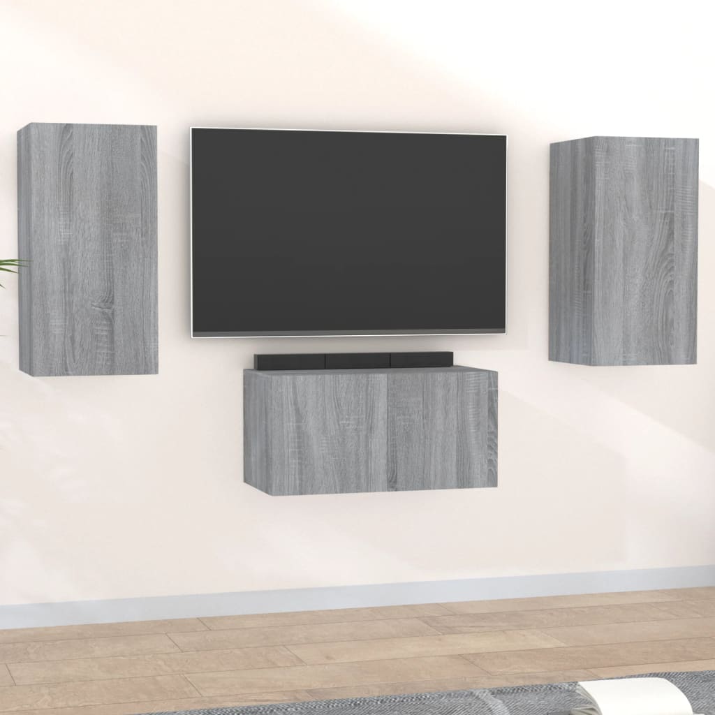 Set Mobili Porta TV 3 pz Grigio Sonoma in Legno Multistrato cod mxl 18281