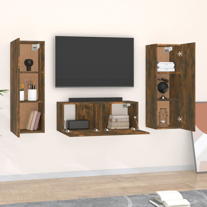 Set Mobili Porta TV 3 pz Rovere Fumo in Legno Multistrato cod mxl 15008