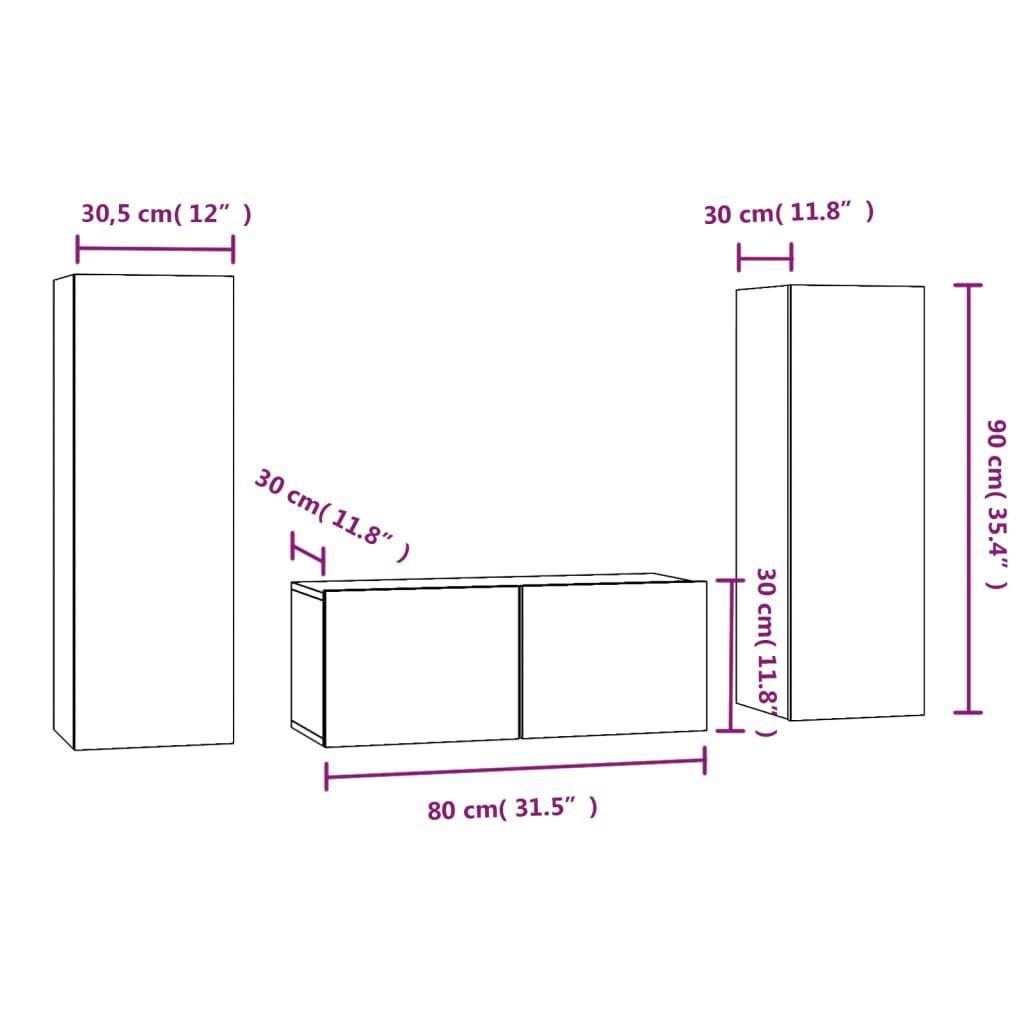 Set Mobili Porta TV 3 pz Rovere Fumo in Legno Multistrato cod mxl 15008