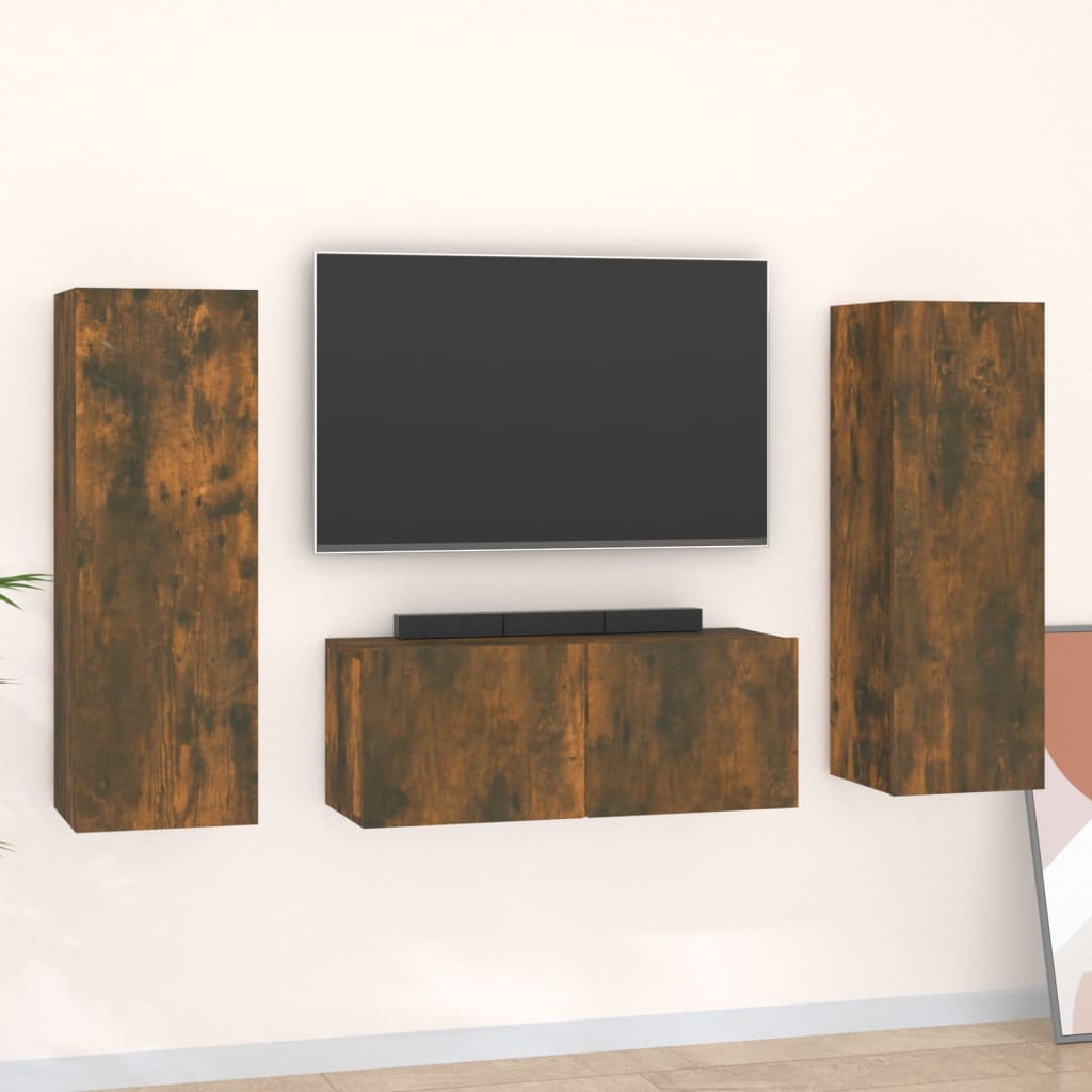 Set Mobili Porta TV 3 pz Rovere Fumo in Legno Multistrato cod mxl 15008