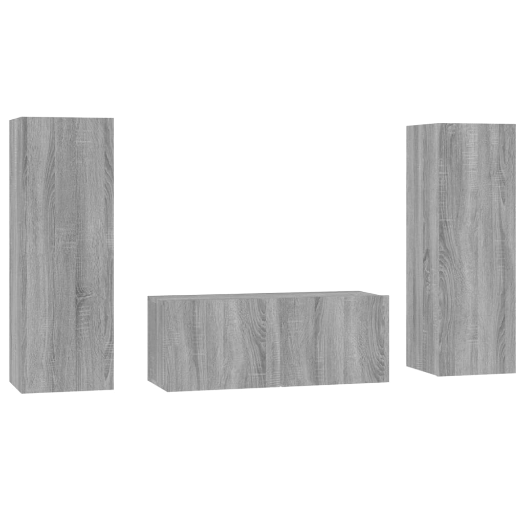 Set Mobili Porta TV 3 pz Grigio Sonoma in Legno Multistrato 3120234