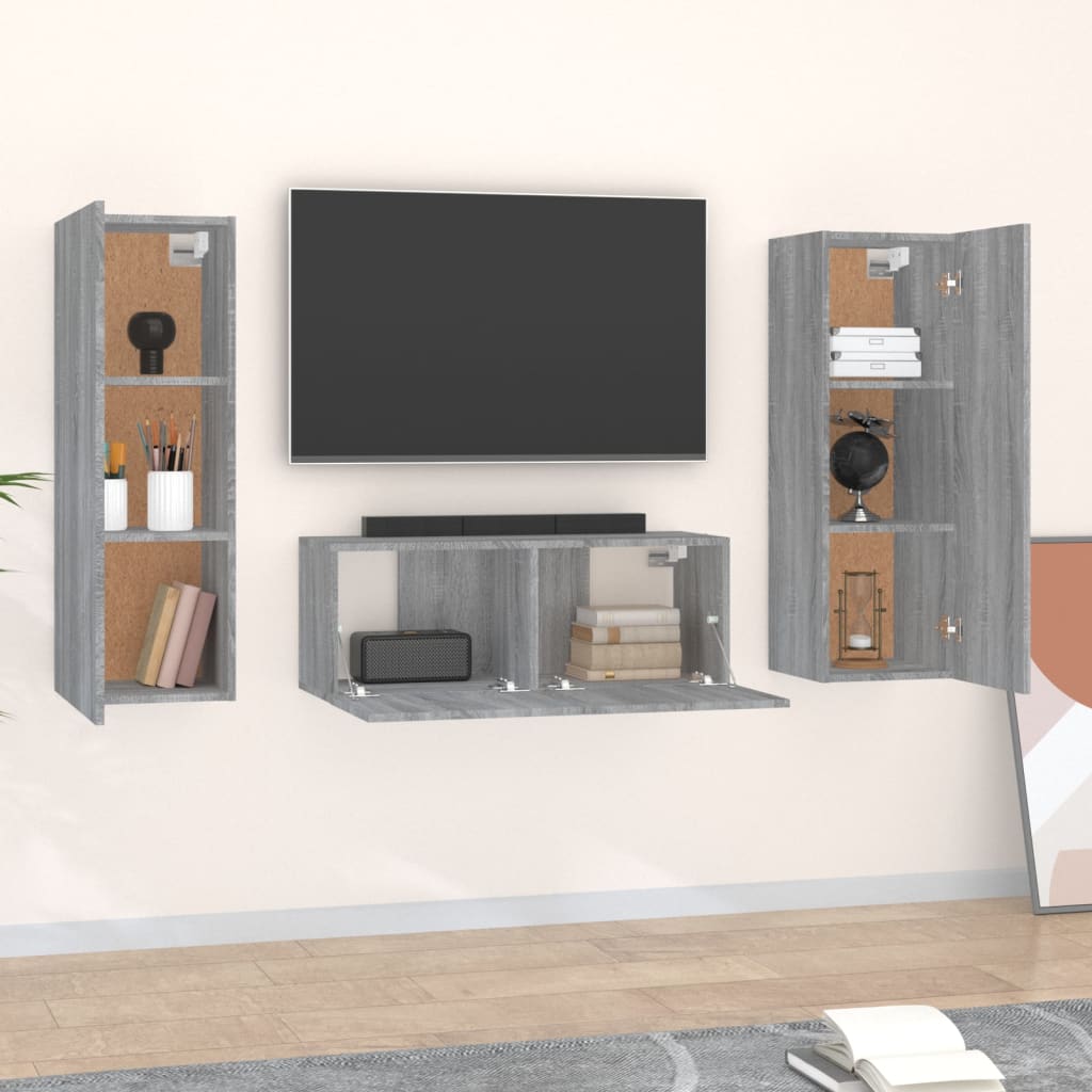 Set Mobili Porta TV 3 pz Grigio Sonoma in Legno Multistrato 3120234