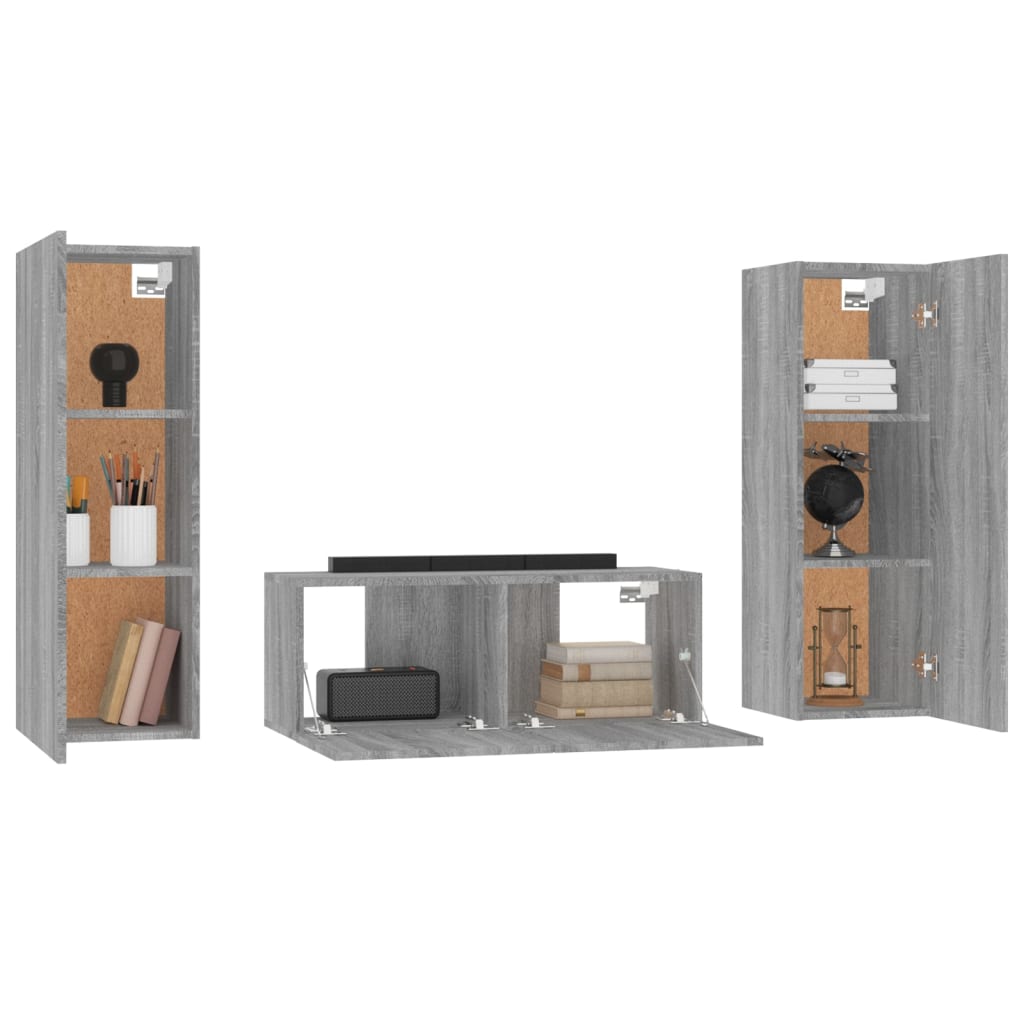 Set Mobili Porta TV 3 pz Grigio Sonoma in Legno Multistrato 3120234