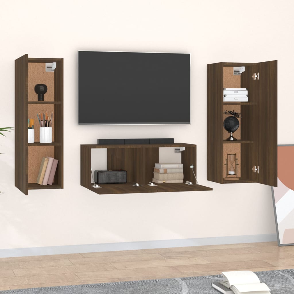 Set Mobili Porta TV 3 pz Rovere Marrone in Legno Multistrato cod mxl 20987