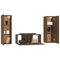 Set Mobili Porta TV 3 pz Rovere Marrone in Legno Multistrato 3120235