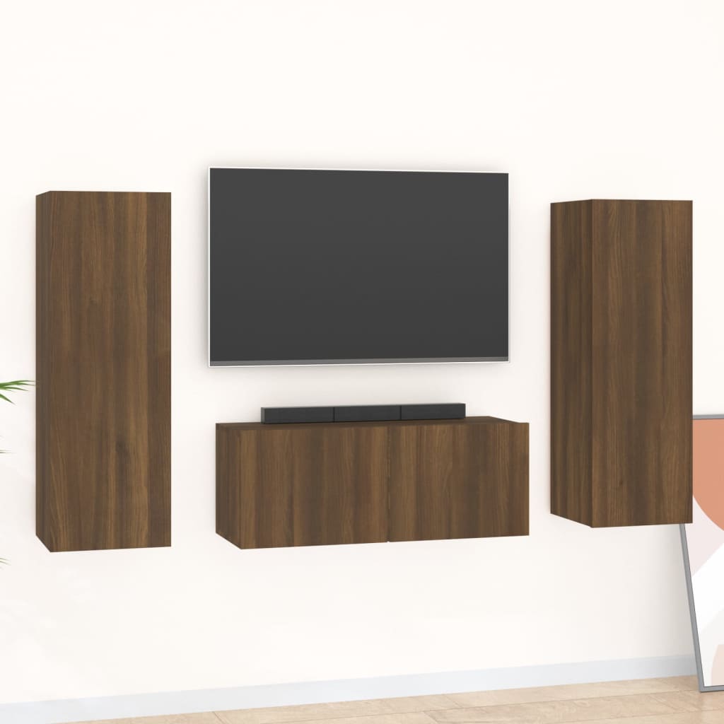 Set Mobili Porta TV 3 pz Rovere Marrone in Legno Multistrato 3120235