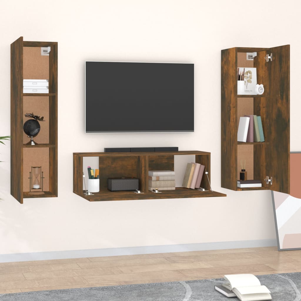 Set Mobili Porta TV 3 pz Rovere Fumo in Legno Multistratocod mxl 121679