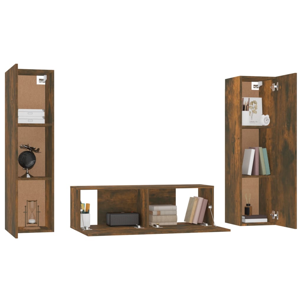 Set Mobili Porta TV 3 pz Rovere Fumo in Legno Multistrato 3120236