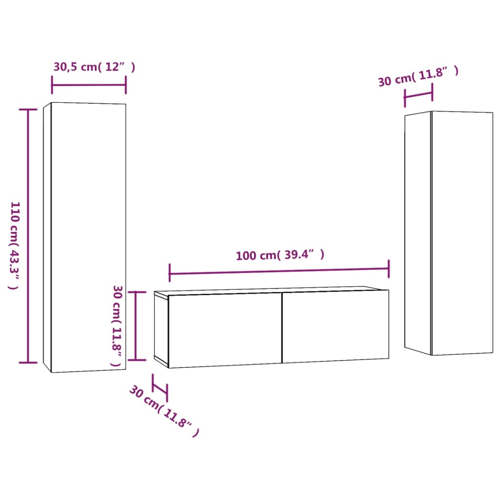 Set Mobili Porta TV 3 pz Rovere Fumo in Legno Multistrato 3120236