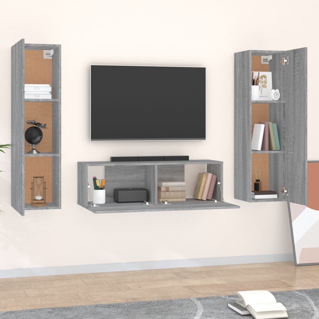 Set Mobili Porta TV 3 pz Grigio Sonoma in Legno Multistrato 3120237