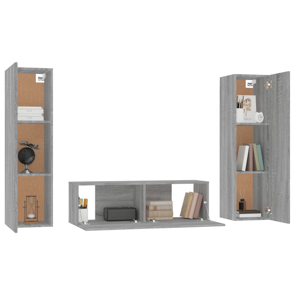 Set Mobili Porta TV 3 pz Grigio Sonoma in Legno Multistrato 3120237