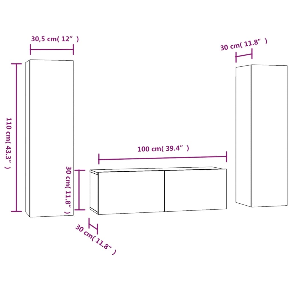 Set Mobili Porta TV 3 pz Grigio Sonoma in Legno Multistrato 3120237