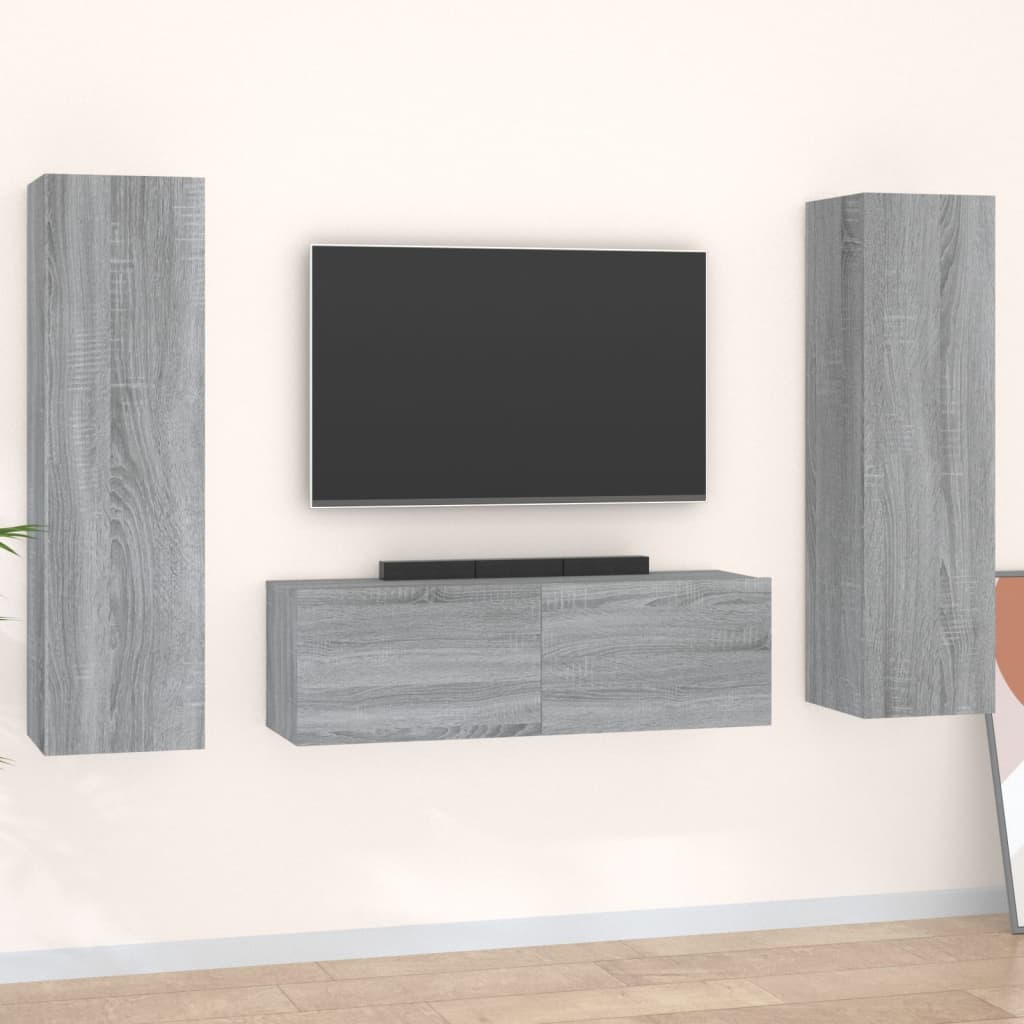 Set Mobili Porta TV 3 pz Grigio Sonoma in Legno Multistrato 3120237