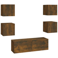 Set di Mobili TV a Parete Rovere Fumo in Legno Multistrato 3120302