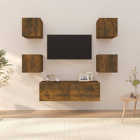 Set di Mobili TV a Parete Rovere Fumo in Legno Multistrato 3120302