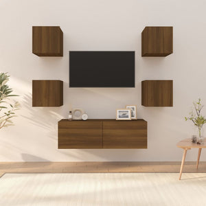 Set di Mobili TV a Parete Rovere Marrone in Legno Multistrato 3120304